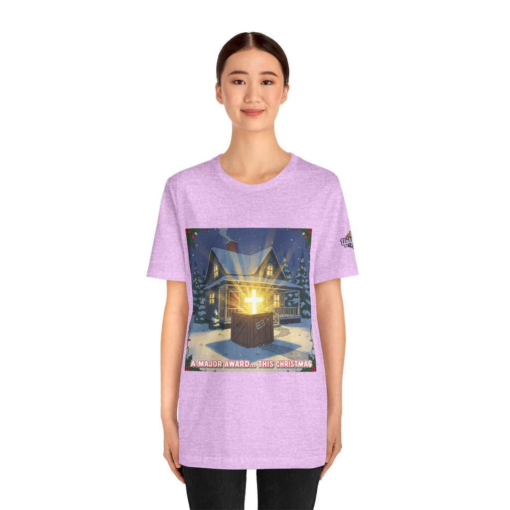 A Major Award This Christmas T-shirt – Fragile Leg Lamp Parody Cross Unboxing Christian T-shirt for Hilarious Faith & Holiday Glow Printify