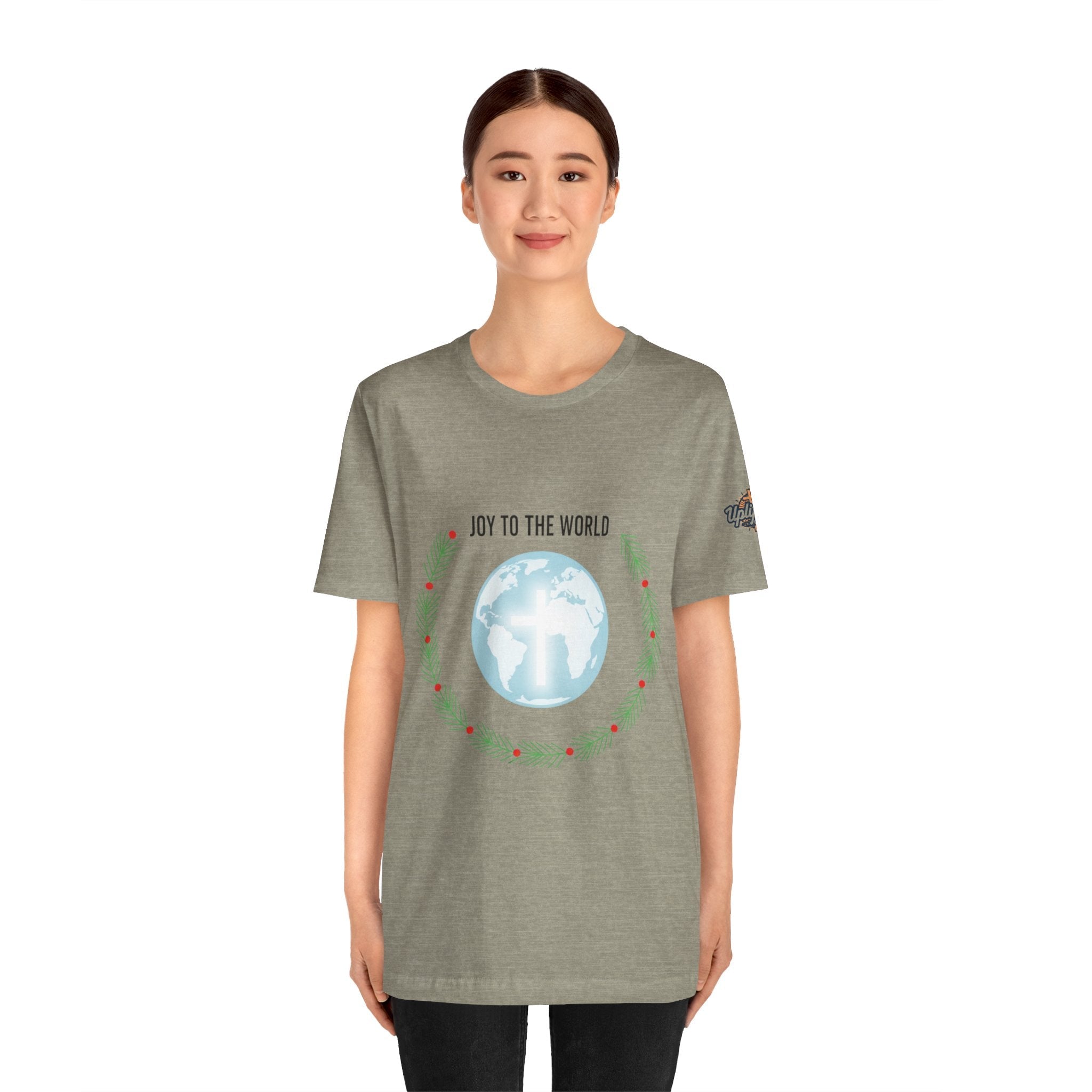 Joy to the World T-shirt – Wreath Earth Nativity Christian Christmas T-shirt for Isaiah 9:6 Holiday Faith & Festive Joy Printify