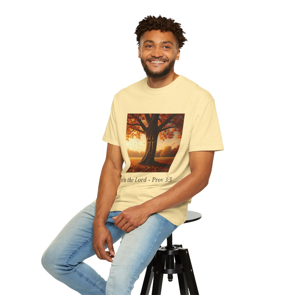 Trust in the Lord T-Shirt – Autumn Tree Christian Tee with Proverbs 3:5 Printify