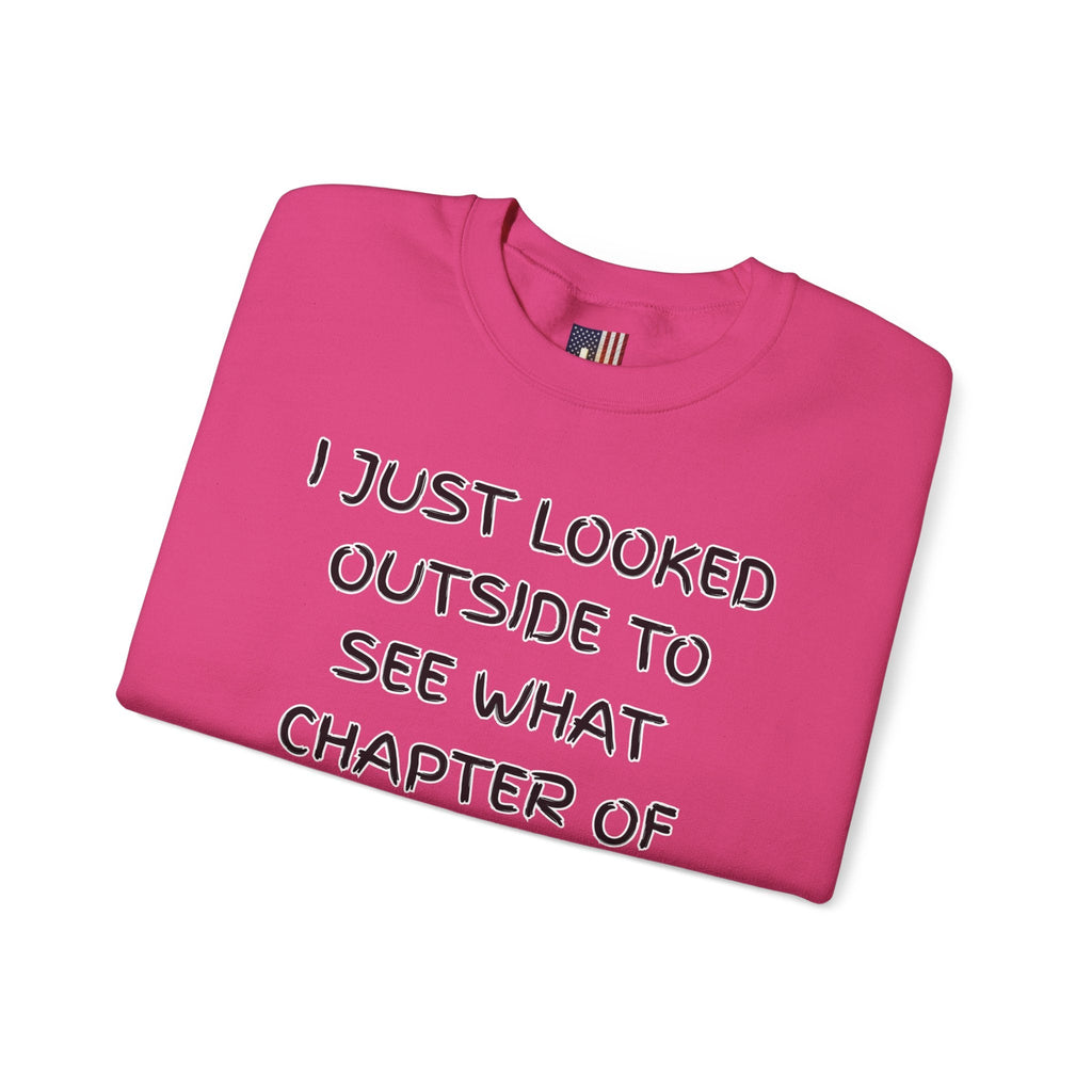 What Chapter of Revelation Sweatshirt – I Looked Outside My Window Christian Sweatshirt for End Times Humor & Faith Printify