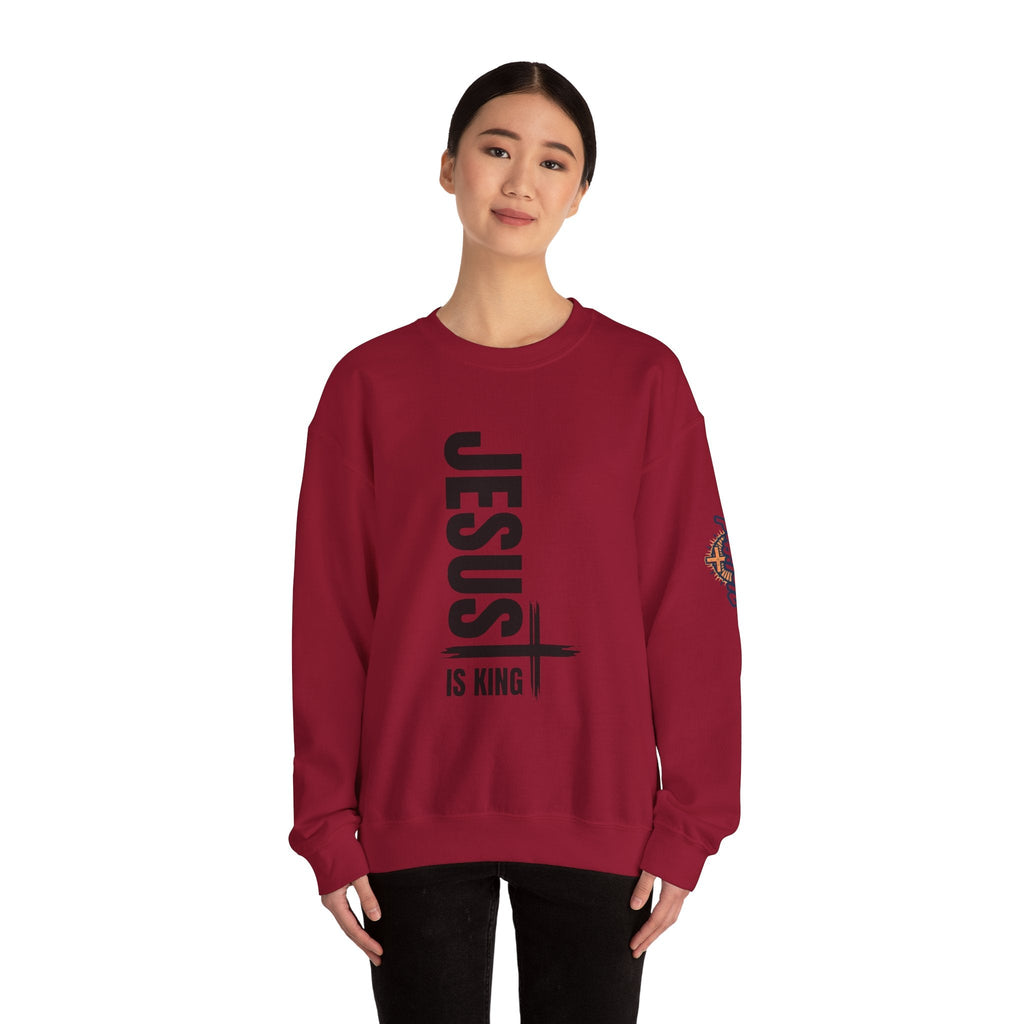 Jesus Is King Sweatshirt | Modern Typographic Cross Christian Sweatshirt Printify