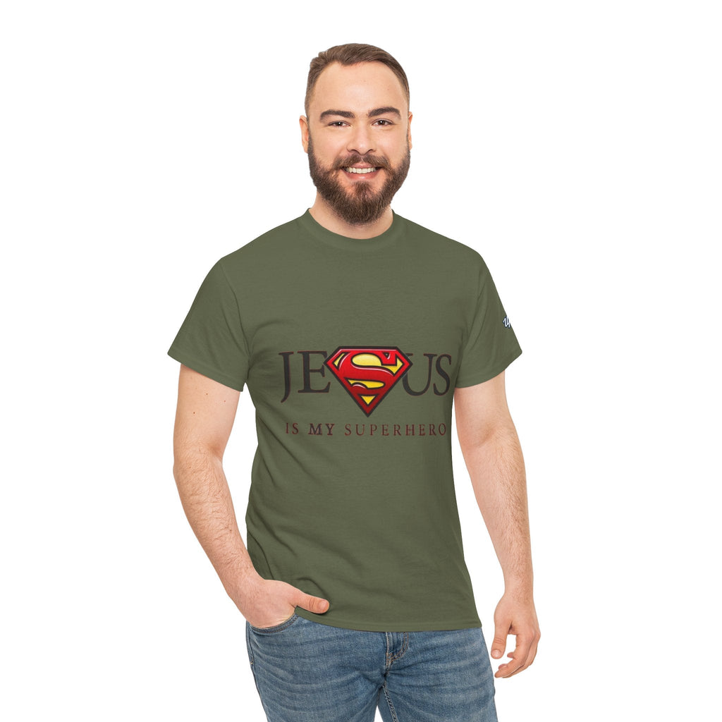 Jesus Is My Superhero T-Shirt — Faith-Based Superman-Inspired Tee Printify