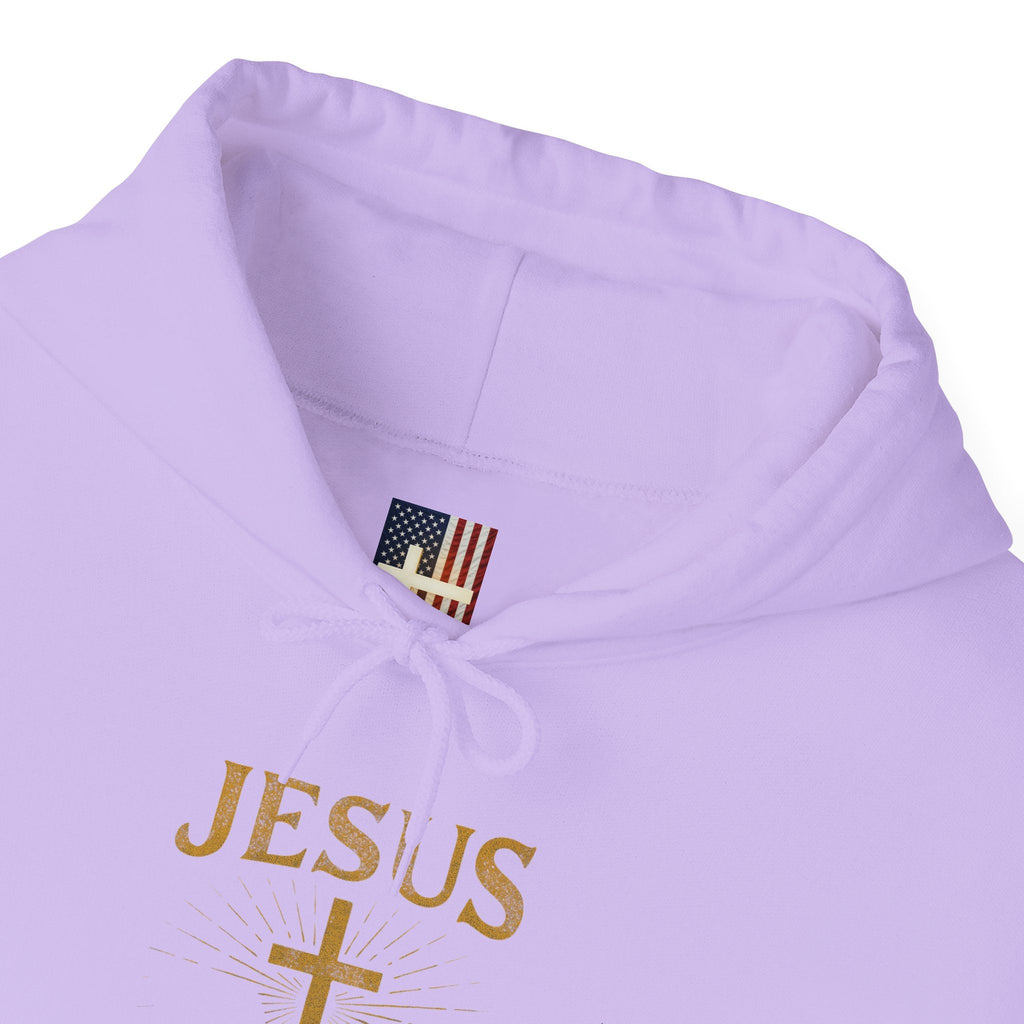 Jesus Saves Hoodie – Radiant Cross & Rays of Light Christian Sweatshirt for Eternal Hope & Faith Printify