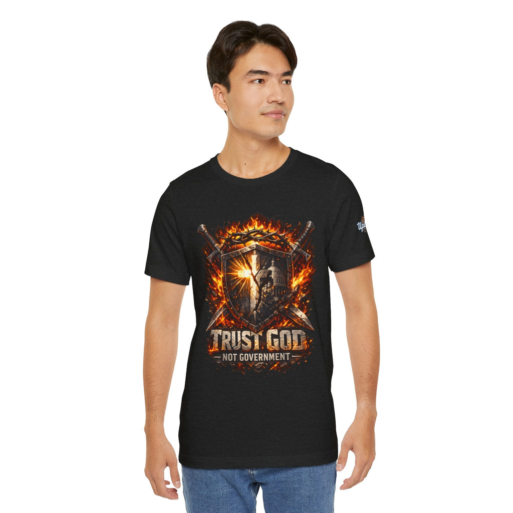 Trust God Not Government Shield Tee — Patriotic Christian Faith T-Shirt Printify