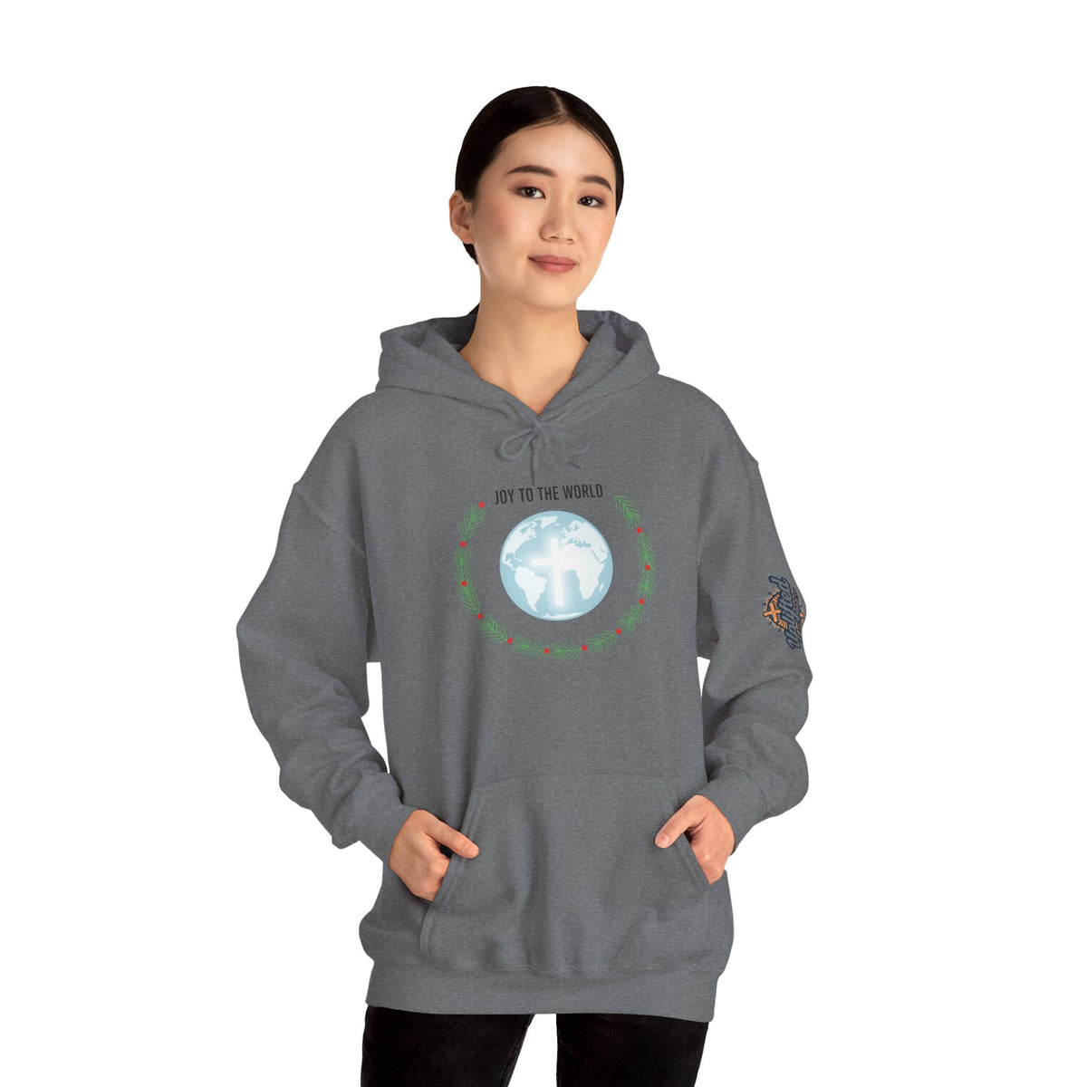Joy to the World Hoodie – Wreath Earth Nativity Christian Christmas Sweatshirt for Isaiah 9:6 Holiday Faith & Festive Joy Printify