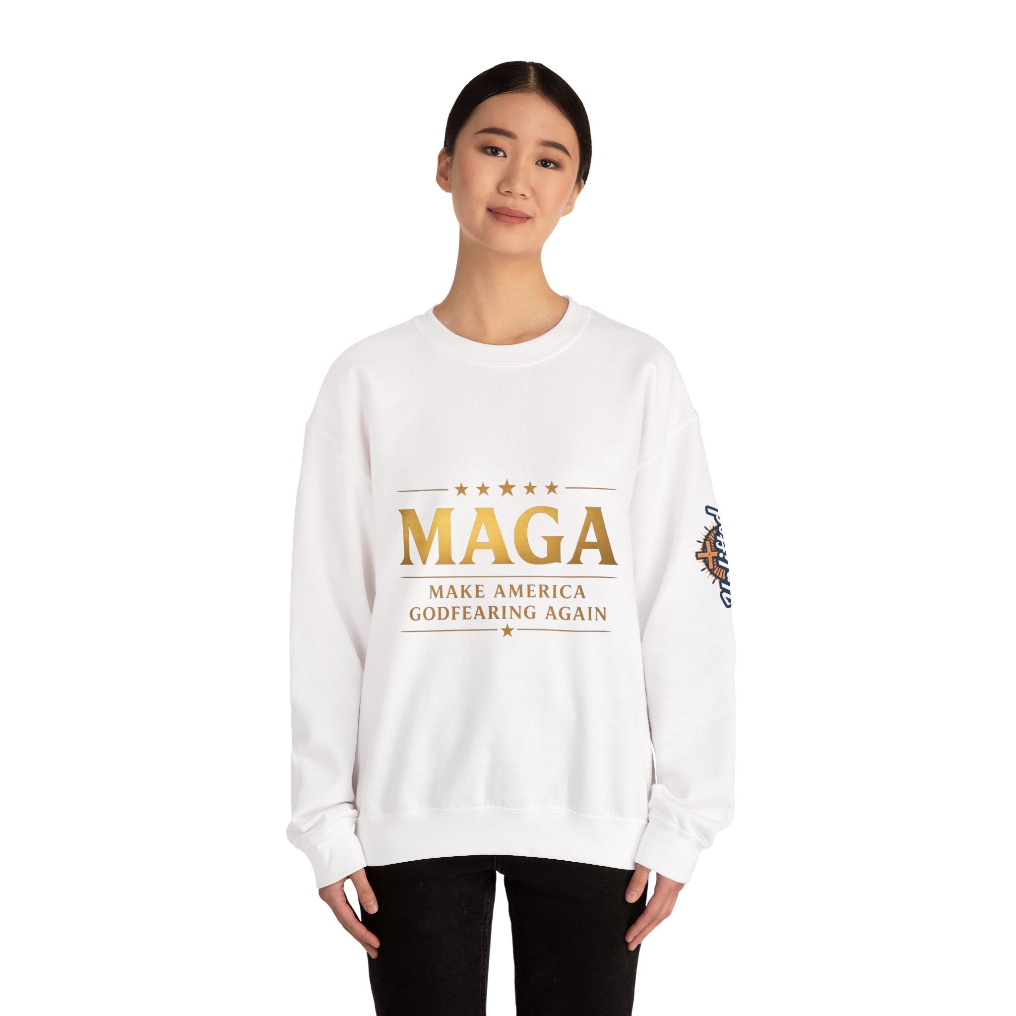 Sweatshirt — "MAGA Make America Godfearing Again" Gold Logo Crewneck Printify