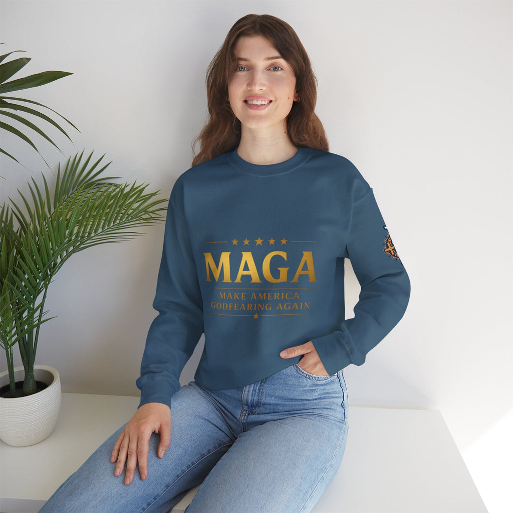 Sweatshirt — "MAGA Make America Godfearing Again" Gold Logo Crewneck Printify