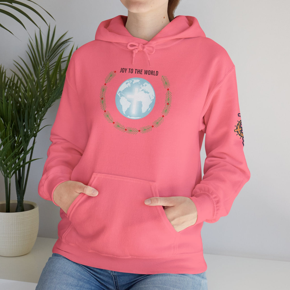 Joy to the World Hoodie – Wreath Earth Nativity Christian Christmas Sweatshirt for Isaiah 9:6 Holiday Faith & Festive Joy Printify