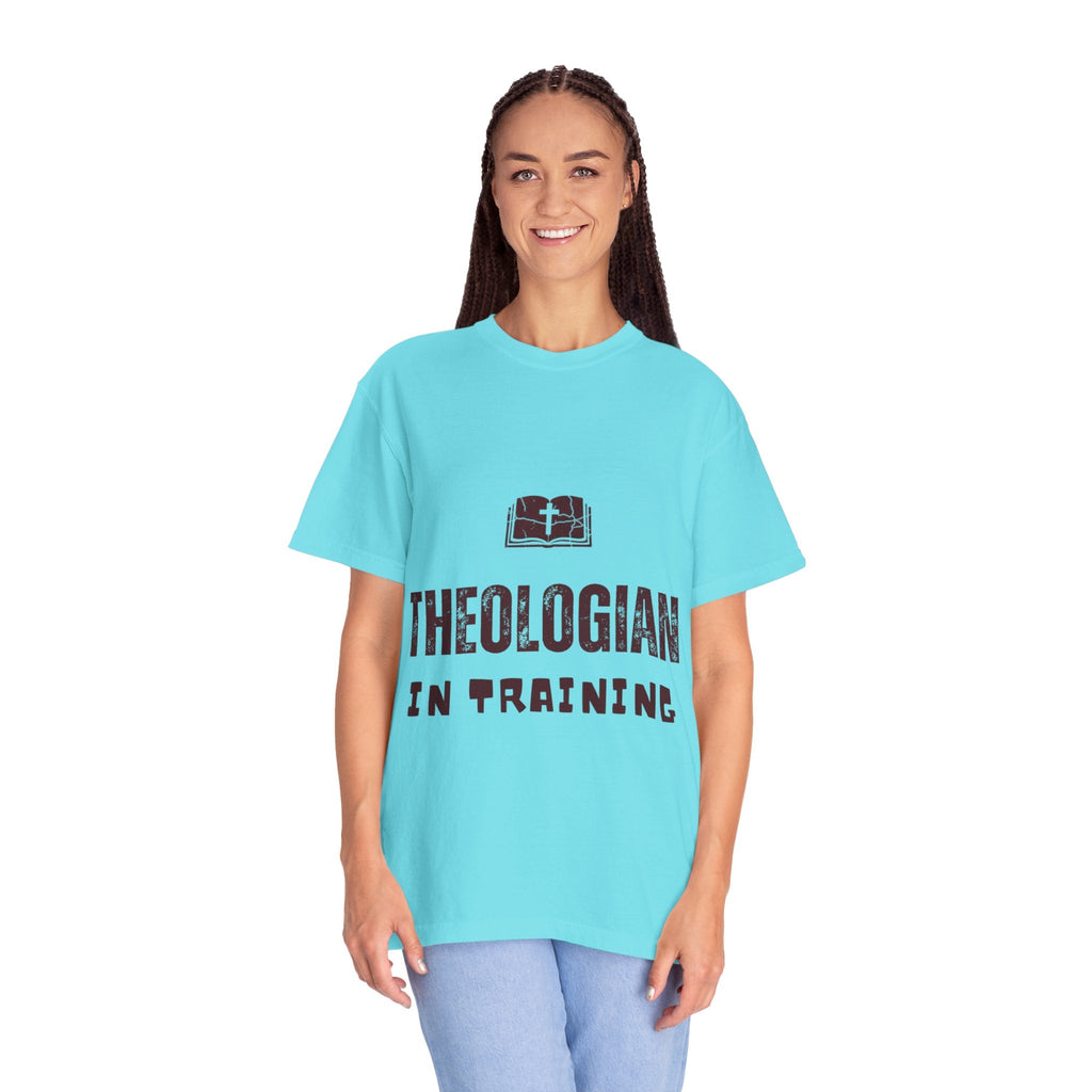 Theologian in Training T-Shirt – Open Bible & Cross Christian Tee for Faithful Learners Printify