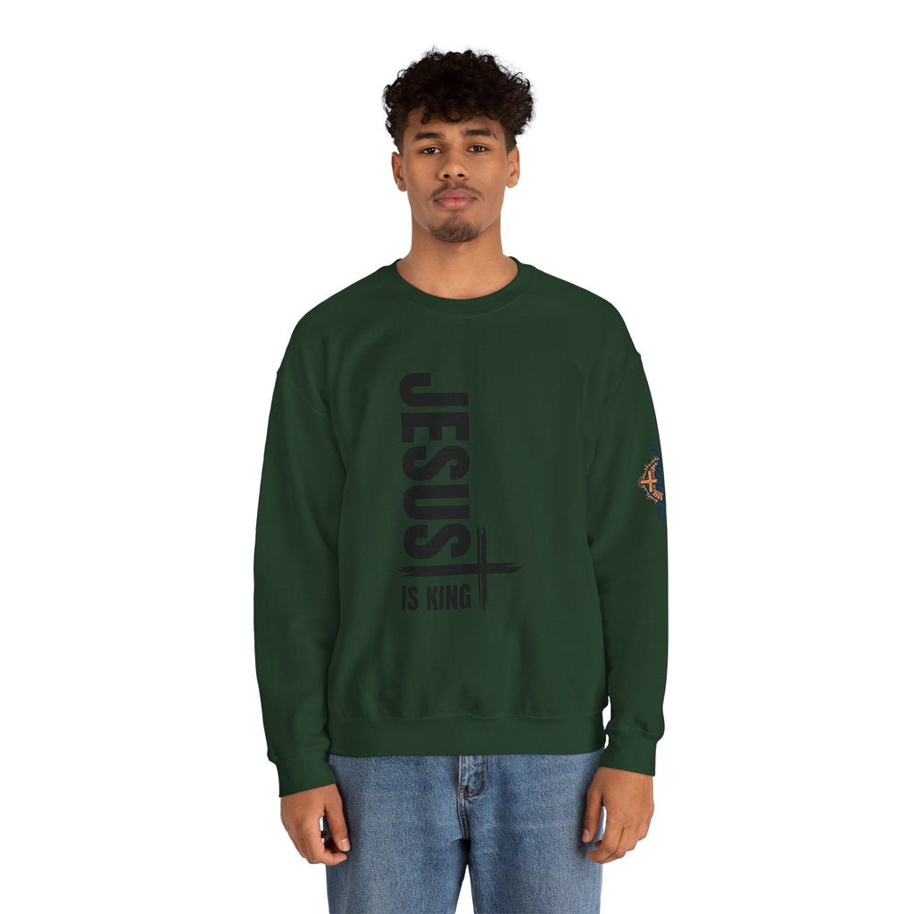 Jesus Is King Sweatshirt | Modern Typographic Cross Christian Sweatshirt Printify