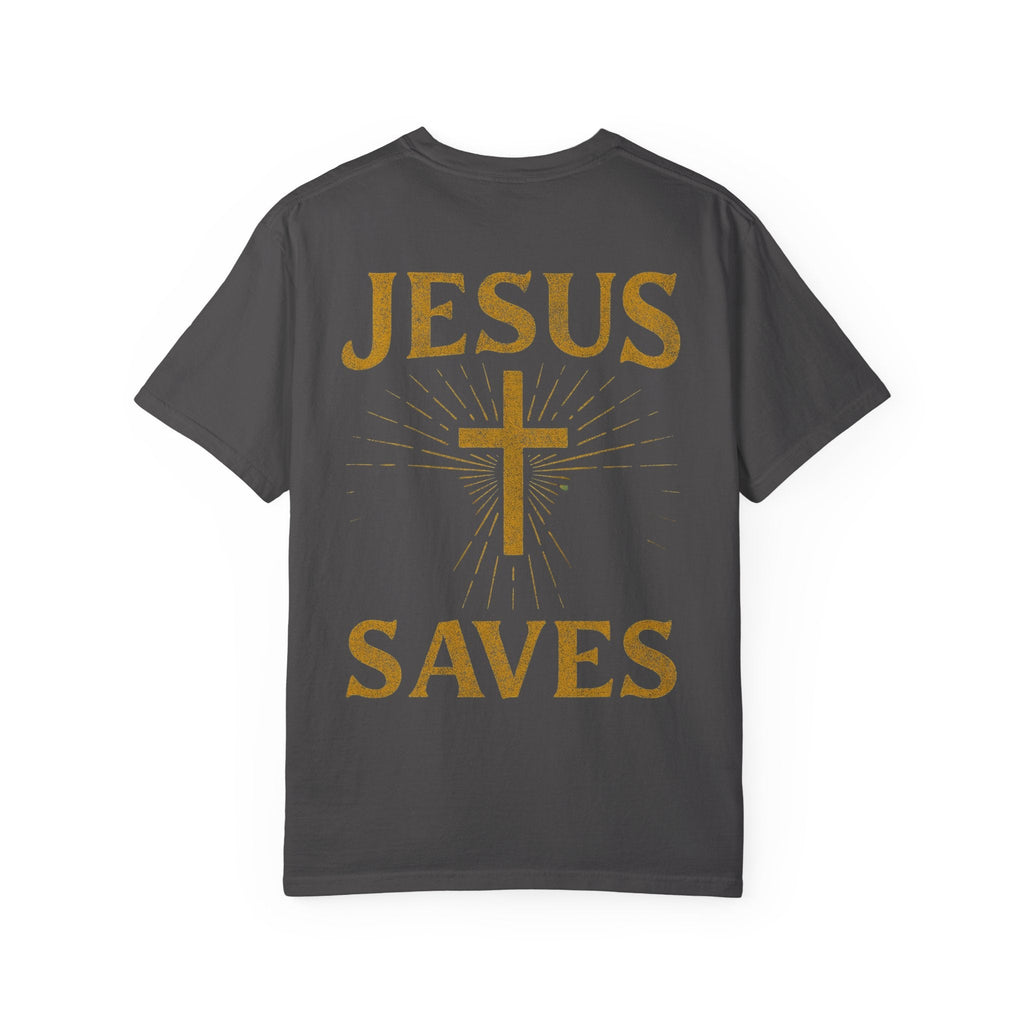 Jesus Saves T-shirt – Radiant Cross & Rays of Light Christian T-shirt for Eternal Hope & Faith Printify