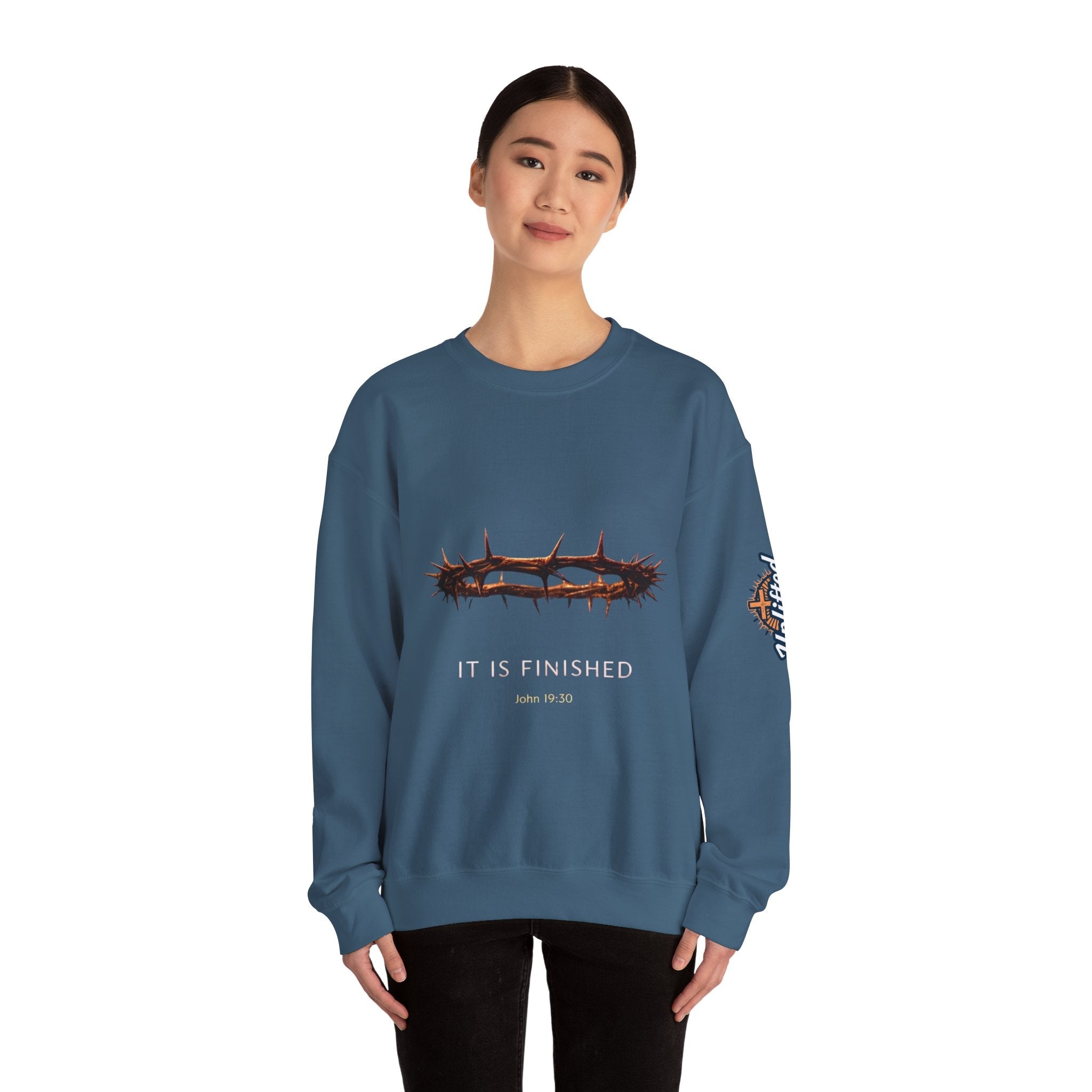 It Is Finished Crown of Thorns Sweatshirt — Christian John 19:30 Faith Sweatshirt Printify