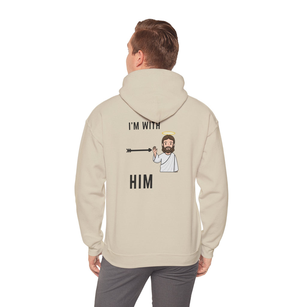 🔥 I’m With Him → Christian Hoodie | Arrow Pointing to Jesus | Minimalist Faith Tee | Subtle Cross Design | Bible-Inspired Apparel by Uplifted Gear Printify