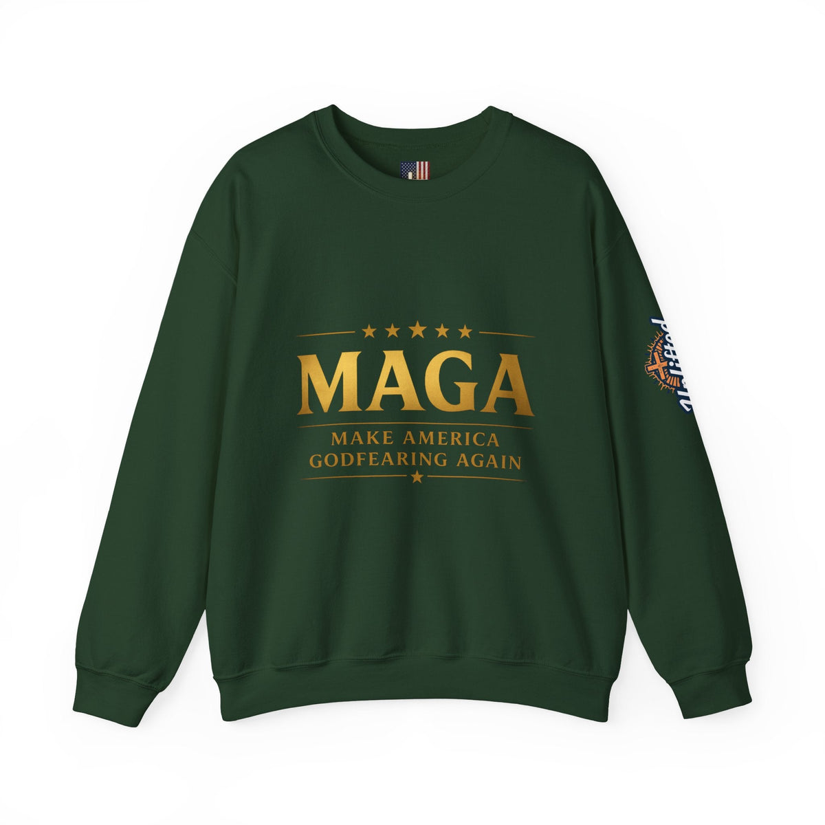 Sweatshirt — "MAGA Make America Godfearing Again" Gold Logo Crewneck Printify