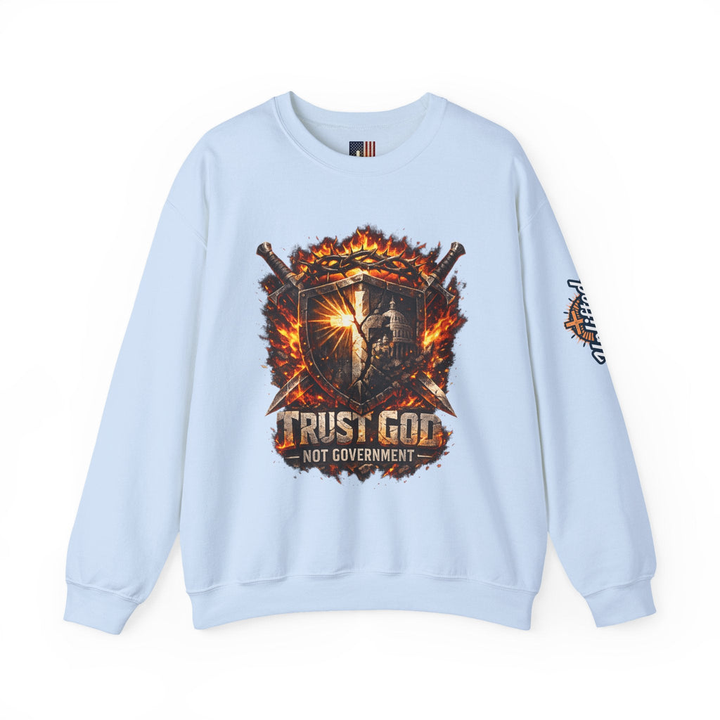 Trust God Not Government Shield Sweatshirt — Patriotic Christian Faith Sweatshirt Printify