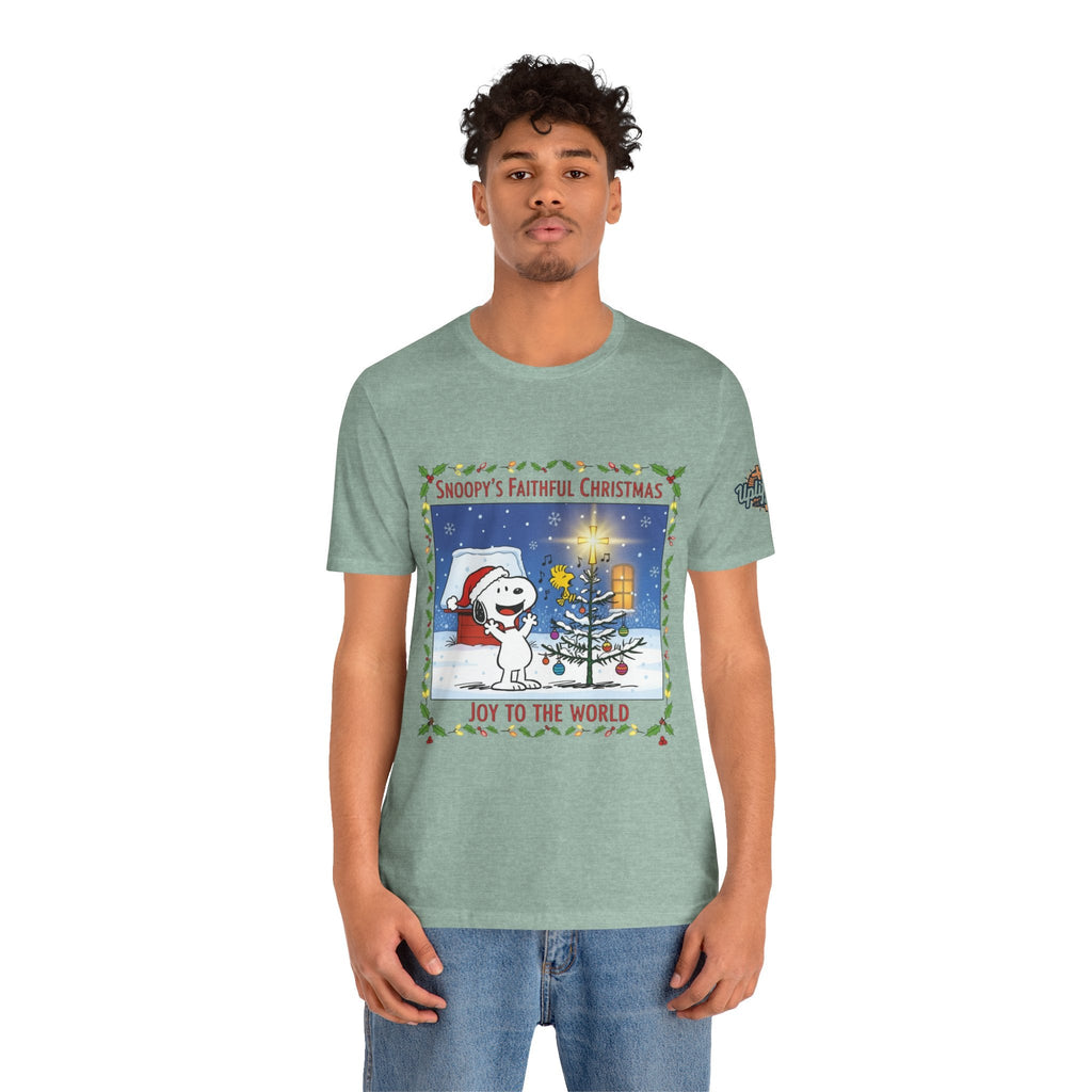 🎄 Faithful Christmas Friends – Christian Holiday T-Shirt | Festive Tree & Cartoon Duo | Heartwarming Christmas Tee by Uplifted Gear Printify