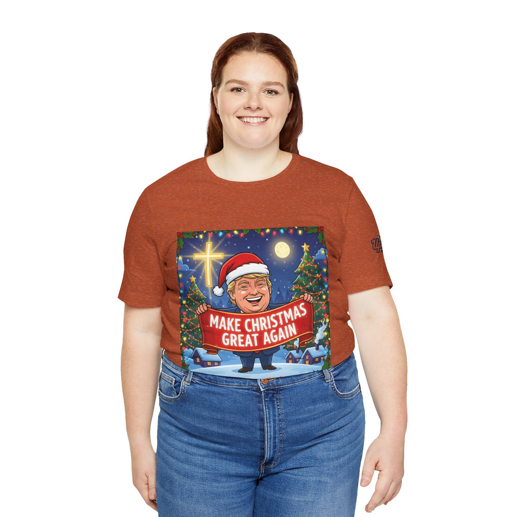 🎄 Make Christmas Great Again – Patriotic Christian Christmas T-Shirt | Bold Holiday Faith Tee | Red & White Banner Design | Uplifted Gear Printify