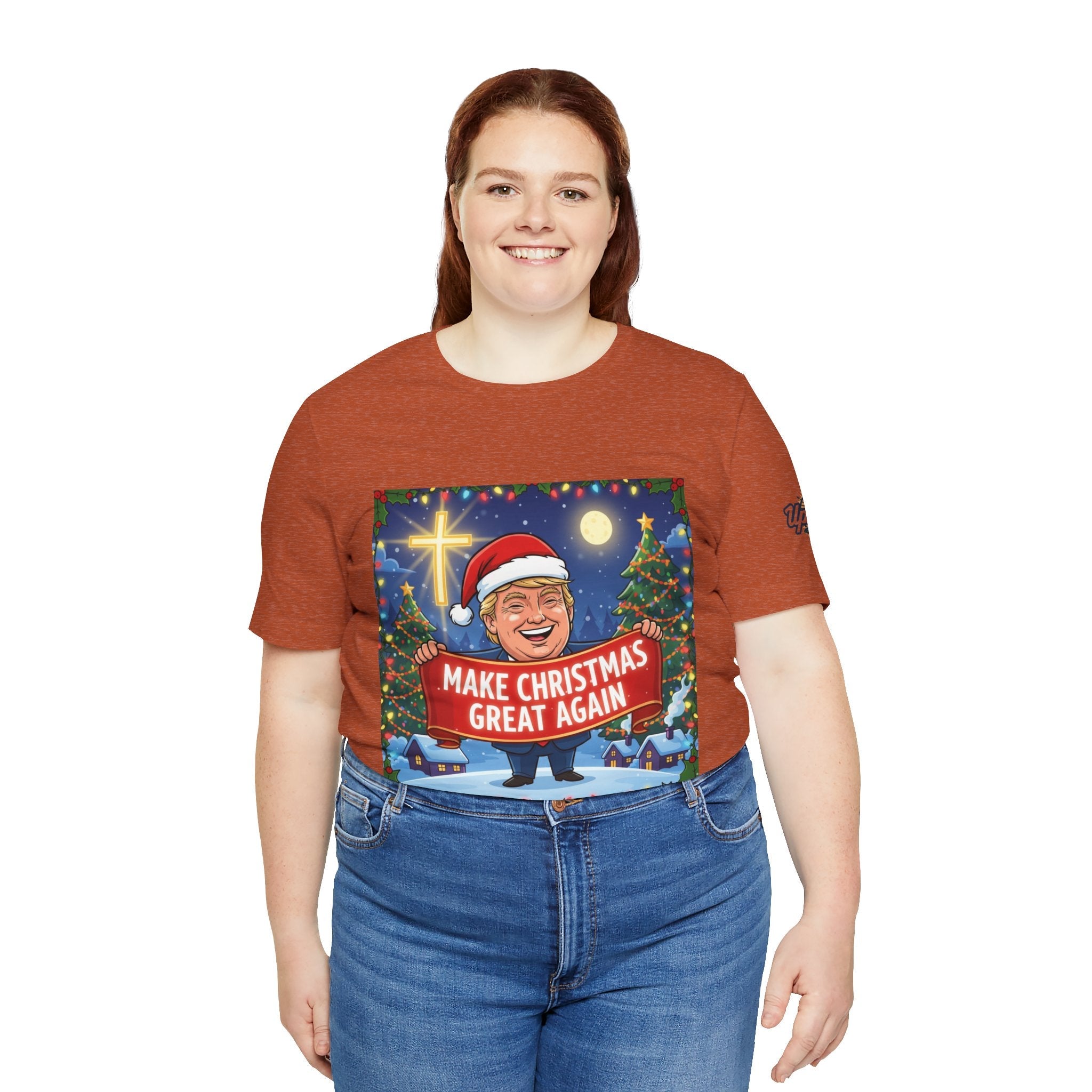 🎄 Make Christmas Great Again – Patriotic Christian Christmas T-Shirt | Bold Holiday Faith Tee | Red & White Banner Design | Uplifted Gear Printify