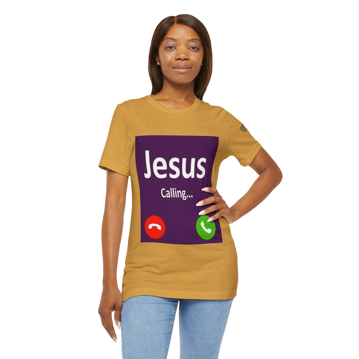 Jesus Calling T-shirt – Funny Cell Phone Screen Christian T-shirt for Divine Connection & Faith Humor Printify
