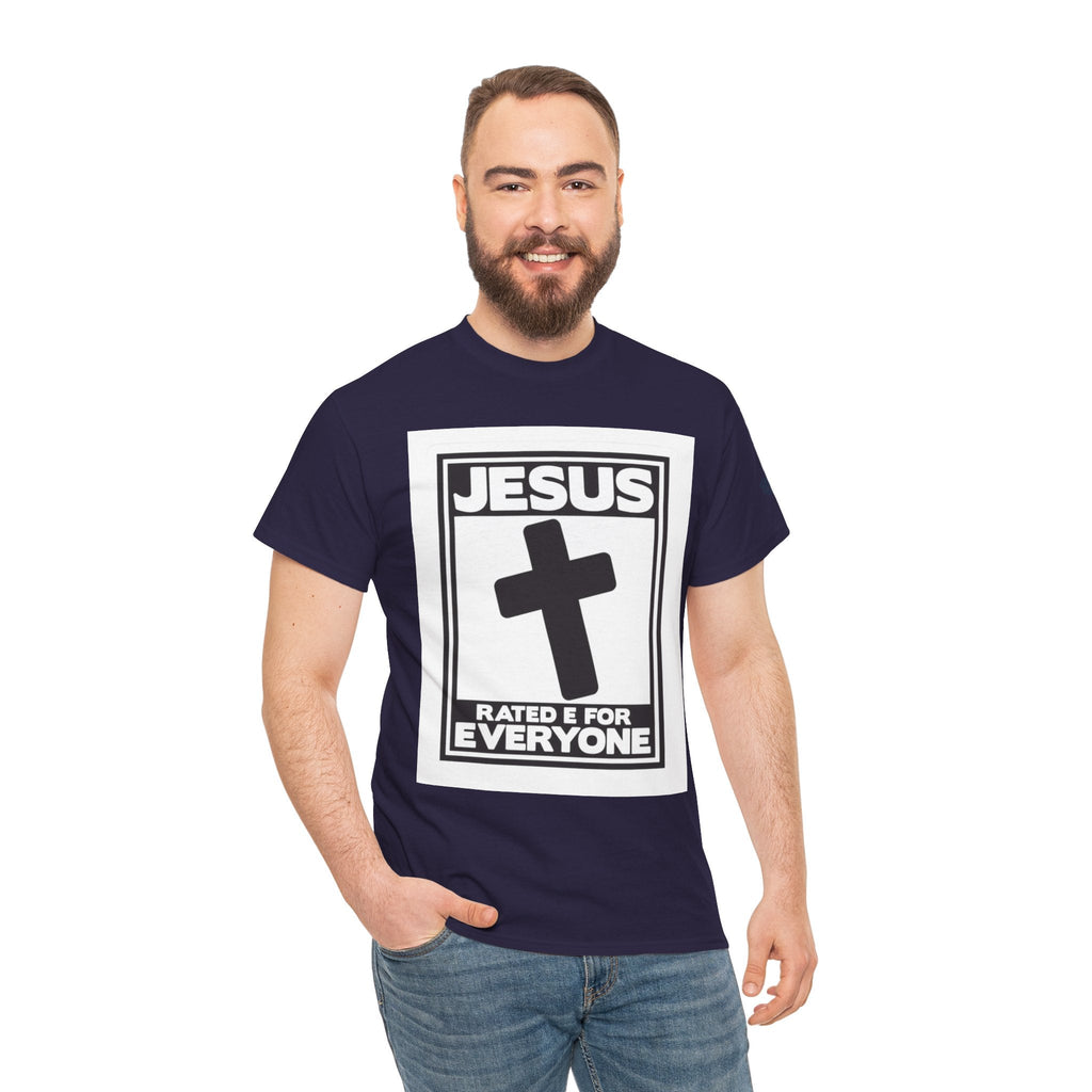 Jesus, Rated E for Everyone T-shirt - Gamer Faith T-shirt - Christian Video Game Parody Printify