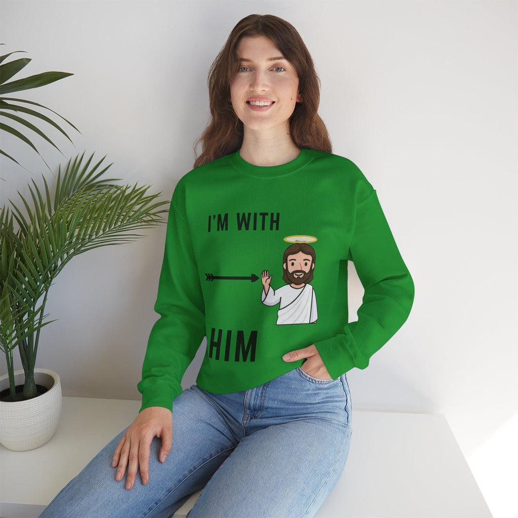 🔥 I’m With Him → Christian Sweatshirt | Arrow Pointing to Jesus | Minimalist Faith Tee | Subtle Cross Design | Bible-Inspired Apparel by Uplifted Gear Printify