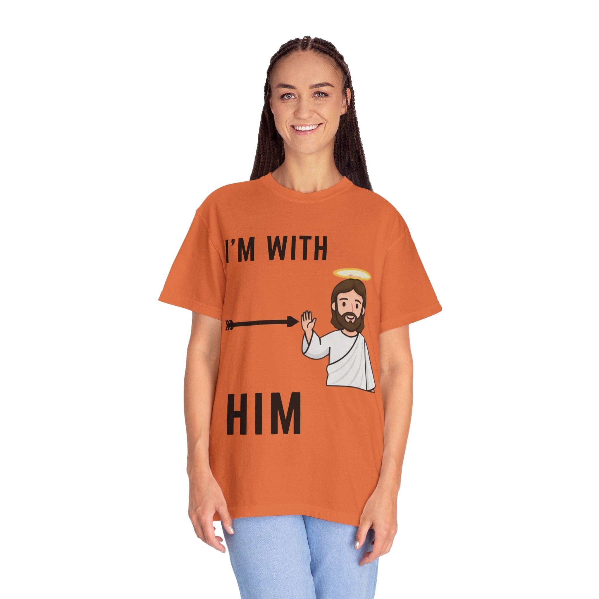 🔥 I’m With Him → Christian T-Shirt | Arrow Pointing to Jesus | Minimalist Faith Tee | Subtle Cross Design | Bible-Inspired Apparel by Uplifted Gear Printify