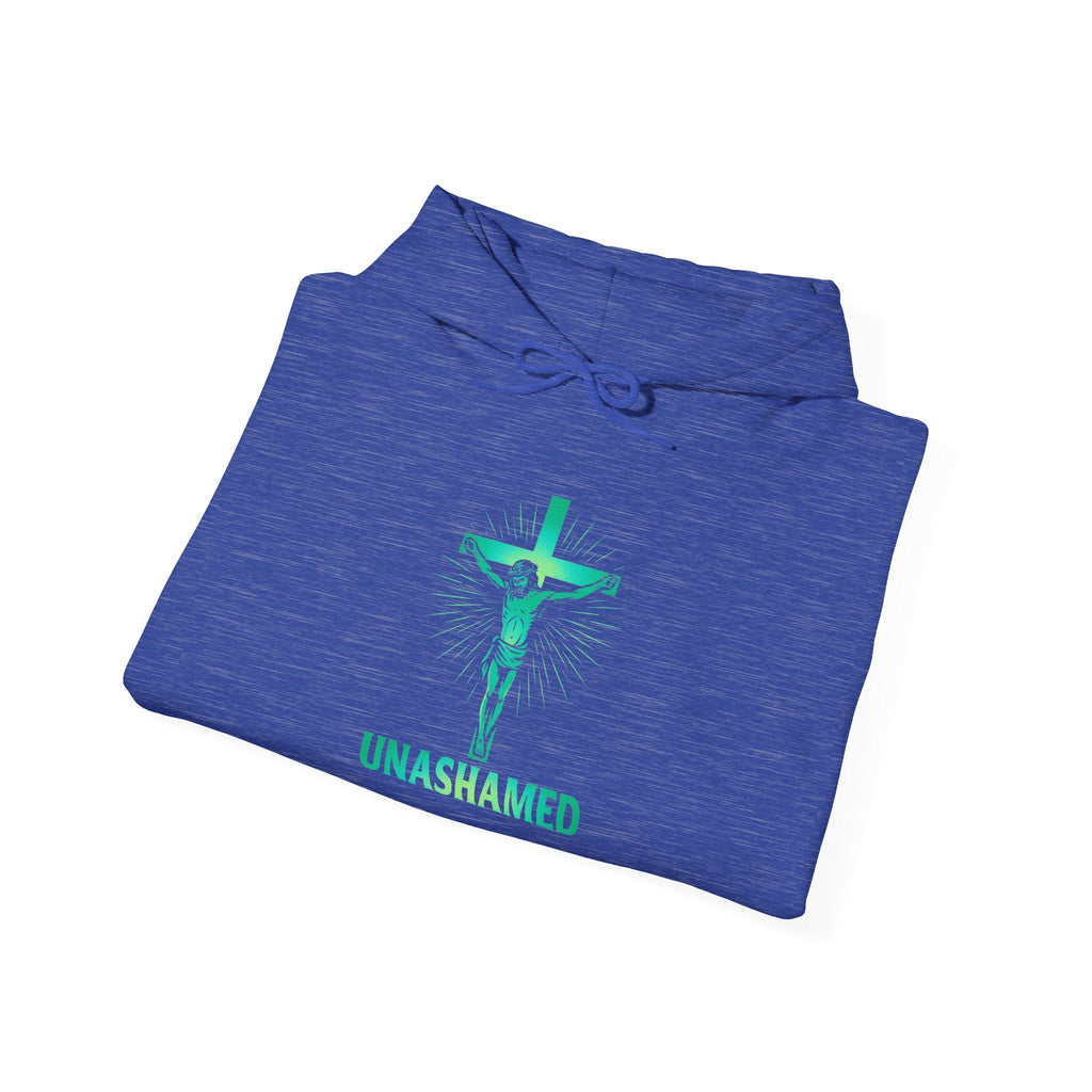 Unashamed Hoodie – Romans 1:16 Crucifixion Christian Hoodie for Bold Unwavering Faith Printify