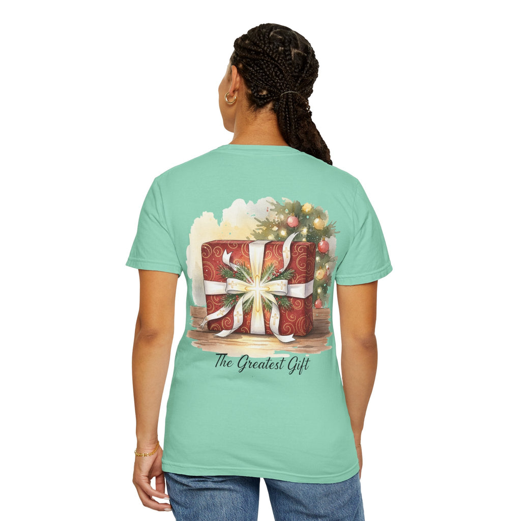 The Greatest Gift T-shirt – Cross Bow Present Christian T-shirt for Christmas Salvation & Eternal Faith Printify