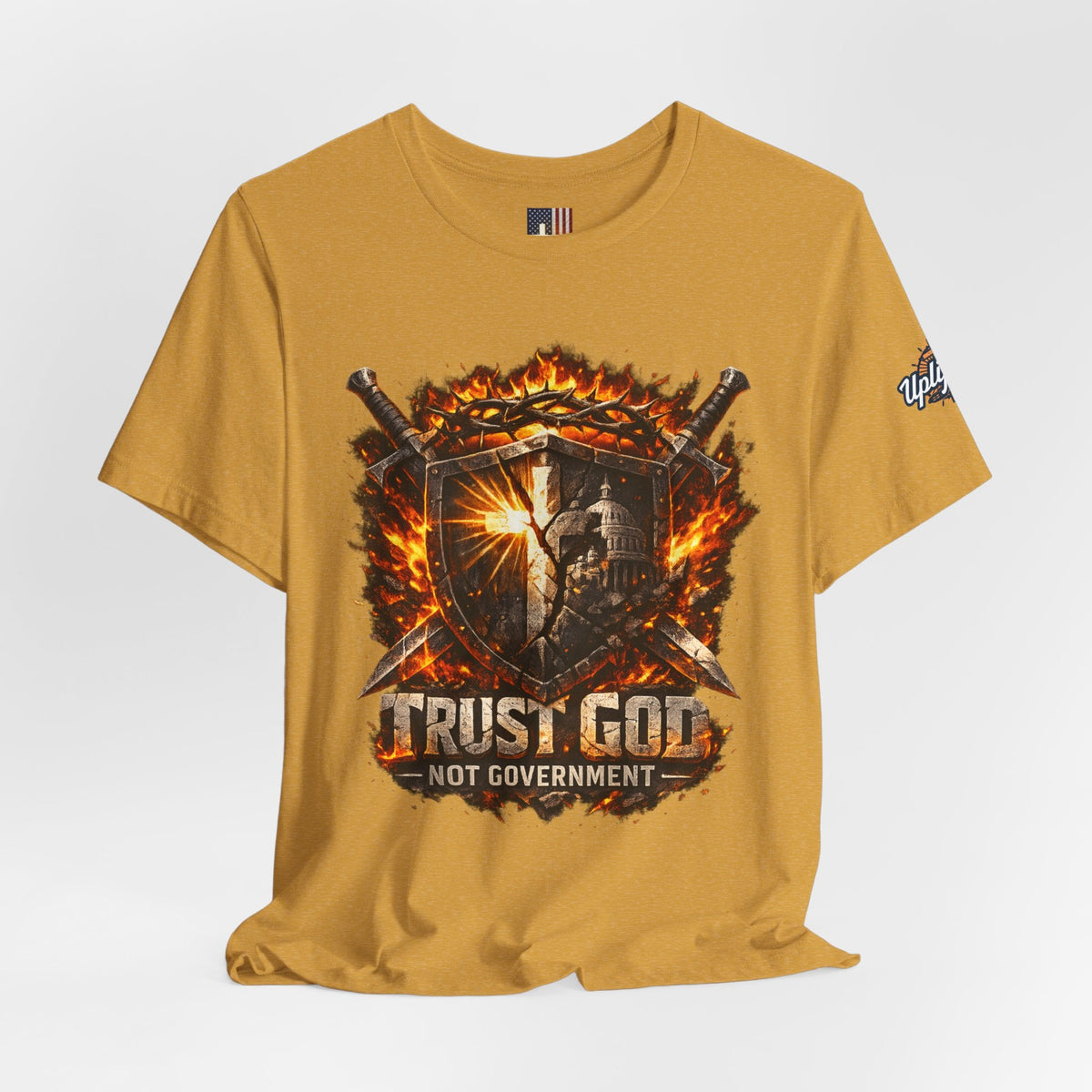 Trust God Not Government Shield Tee — Patriotic Christian Faith T-Shirt Printify