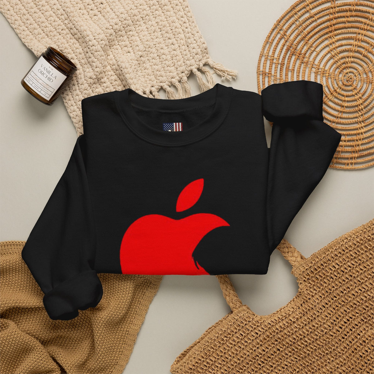 iPray Apple Logo Sweatshirt — Funny Christian Sweatshirt (Minimal Red Apple Graphic) Printify