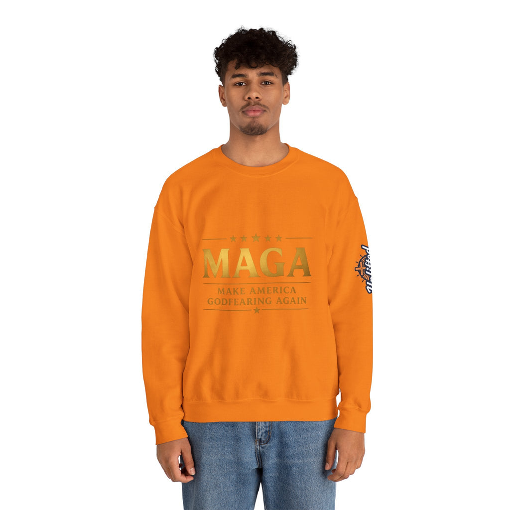 Sweatshirt — "MAGA Make America Godfearing Again" Gold Logo Crewneck Printify