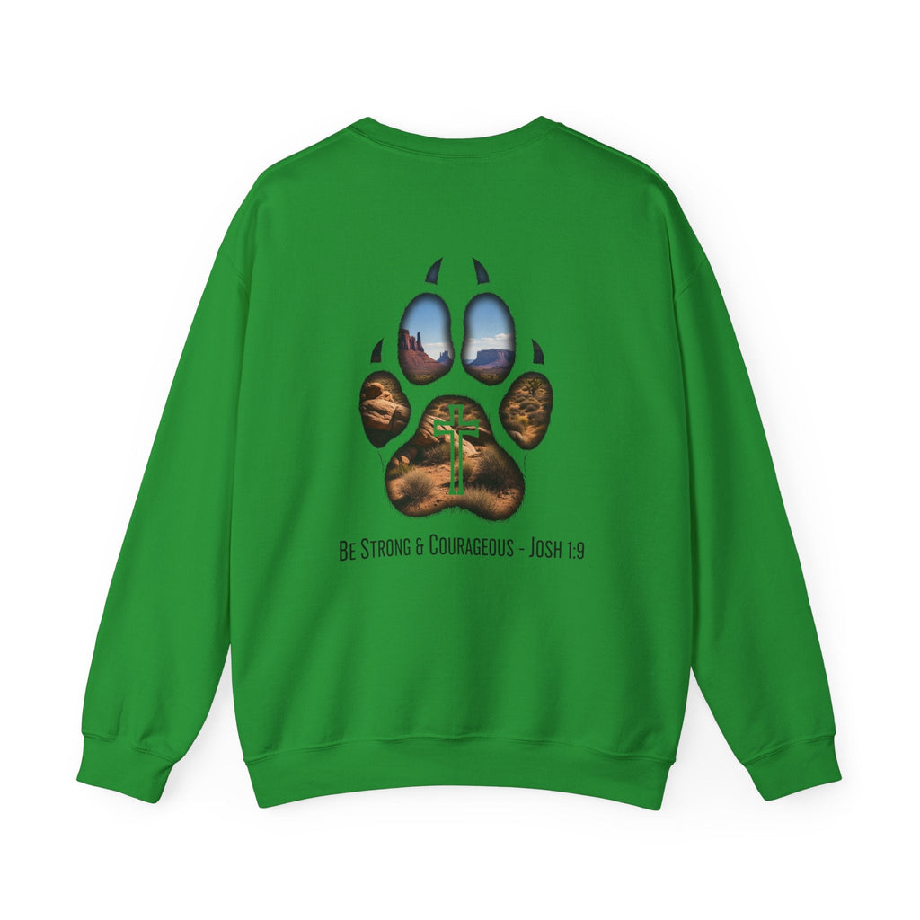 Strong and Courageous Sweatshirt – Joshua 1:9 Canine Pawprint Desert Christian Sweatshirt for Dog Lovers Printify