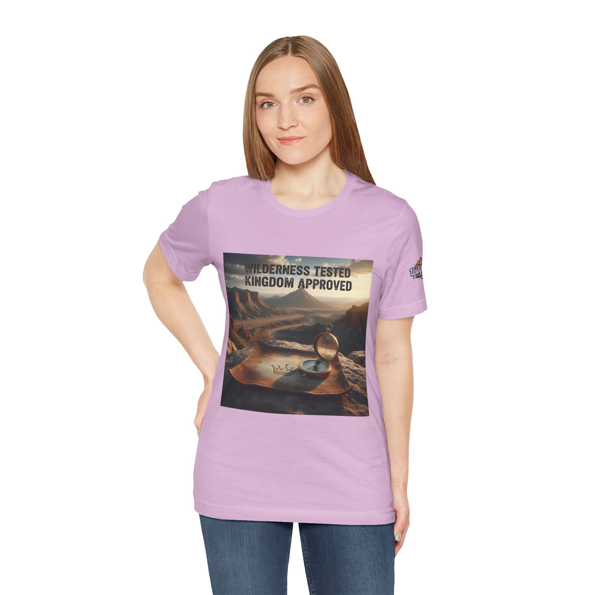 Wilderness Tested Kingdom Approved T-shirt – Mountain Desert Compass Crown Christian T-shirt for Biblical Adventure Faith Printify