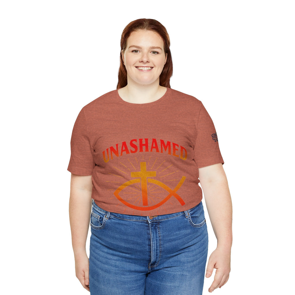 Unashamed T-shirt – Ichthys Jesus Fish & Cross Christian T-shirt for Romans 1:16 Bold Faith Printify