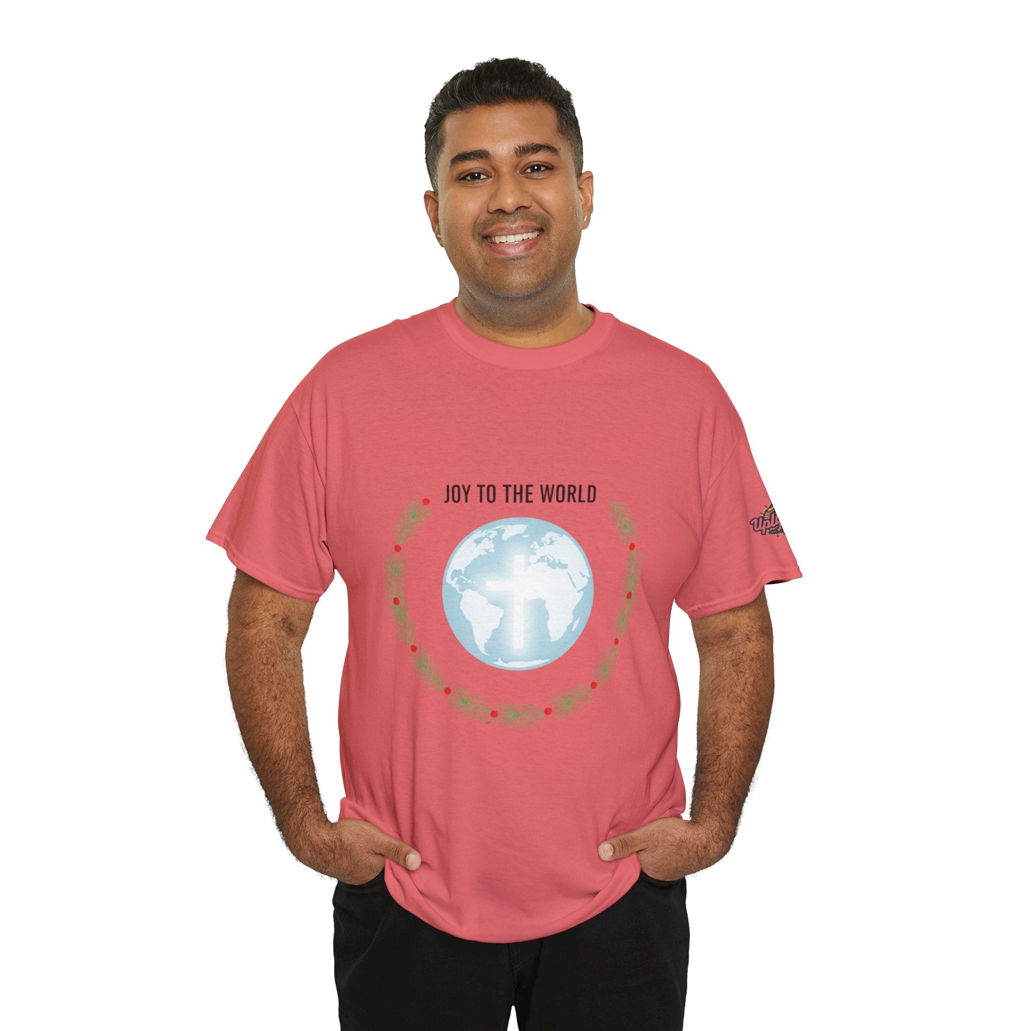 Joy to the World T-shirt – Wreath Earth Nativity Christian Christmas T-shirt for Isaiah 9:6 Holiday Faith & Festive Joy Printify