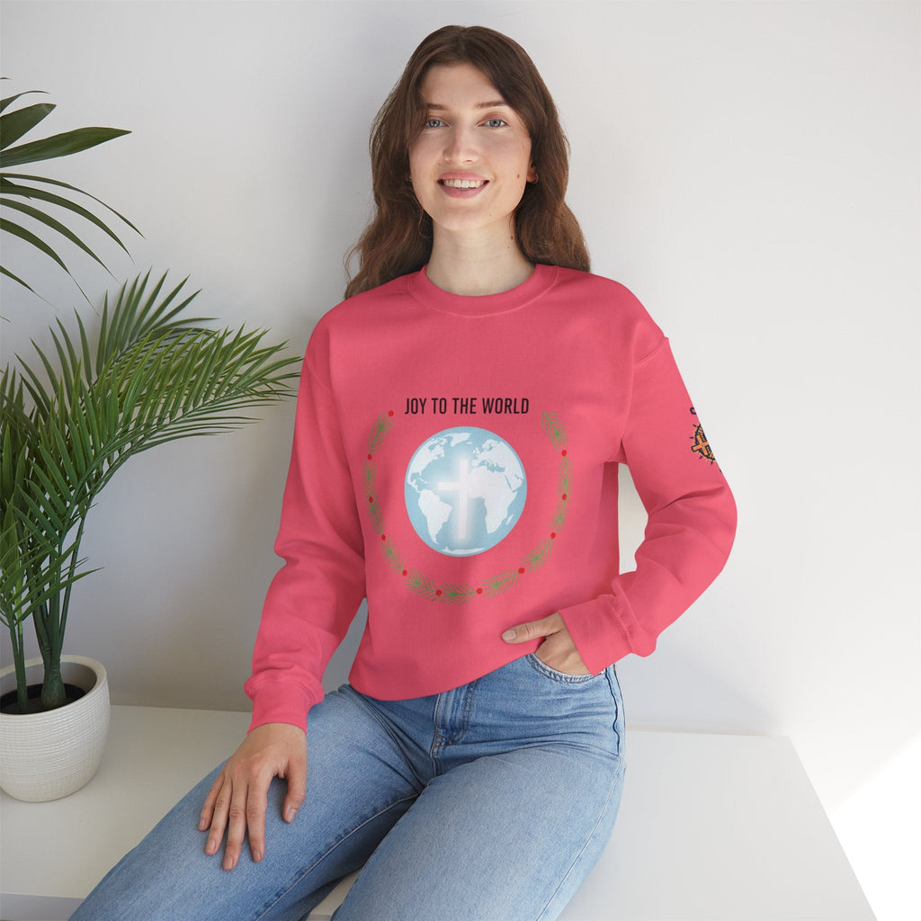 Joy to the World Sweatshirt – Wreath Earth Nativity Christian Christmas Sweatshirt for Isaiah 9:6 Holiday Faith & Festive Joy Printify