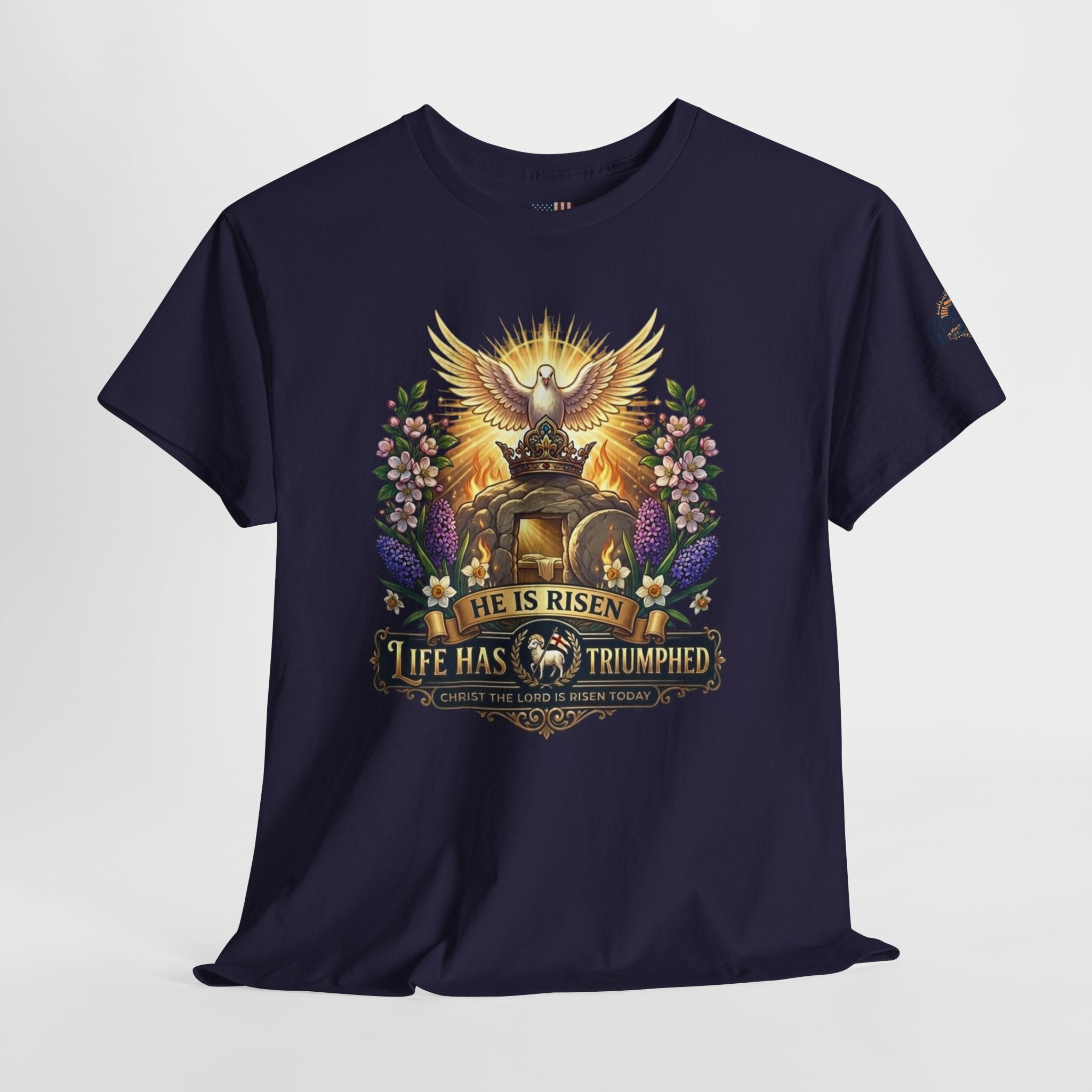 He Is Risen "Life Has Triumphed" T-Shirt — Easter Resurrection Christian Tee Printify