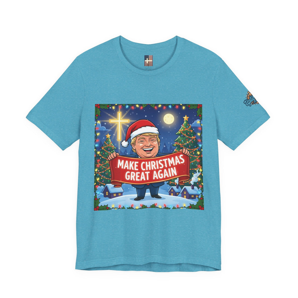🎄 Make Christmas Great Again – Patriotic Christian Christmas T-Shirt | Bold Holiday Faith Tee | Red & White Banner Design | Uplifted Gear Printify