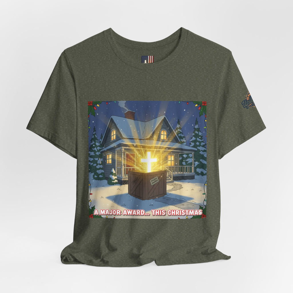 A Major Award This Christmas T-shirt – Fragile Leg Lamp Parody Cross Unboxing Christian T-shirt for Hilarious Faith & Holiday Glow Printify