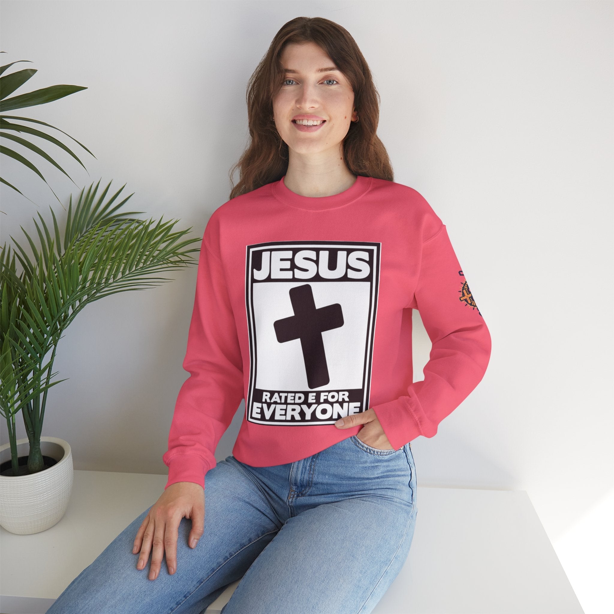 Jesus, Rated E for Everyone Sweatshirt - Gamer Faith Sweatshirt - Christian Video Game Parody Printify