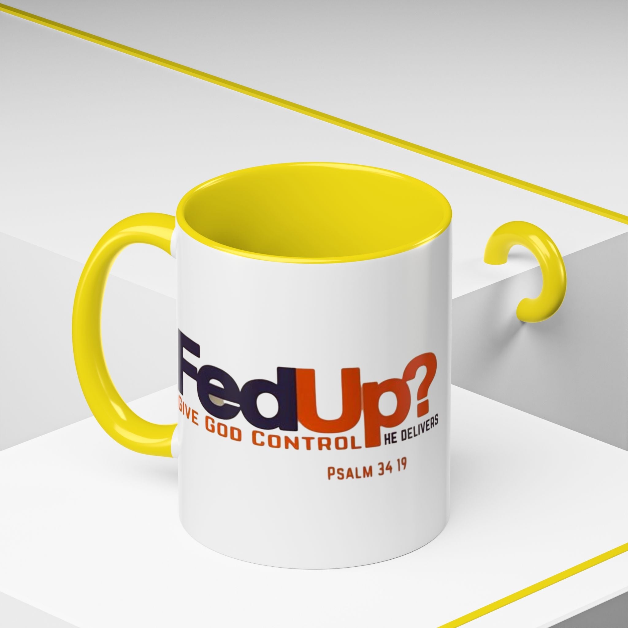 Funny Christian Coffee Mug — “Give God Control, HE Delivers” Accent Mug (11/15oz) Printify