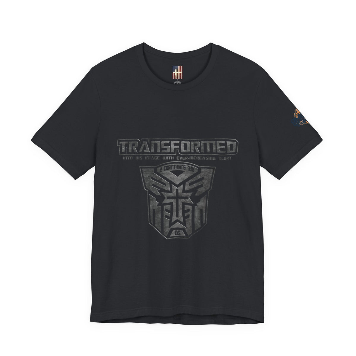Transformer Logo Christian T-shirt | 2 Corinthians 3:18 Bible Verse T-shirt Printify