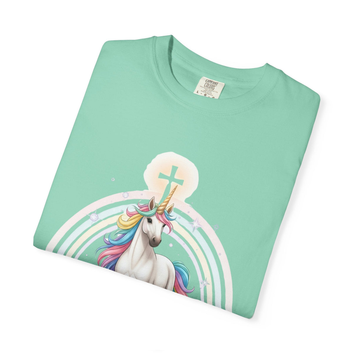 Unique Unicorn Christian T-Shirt – Wonderfully Made with Rainbow Cross & Psalm 139:14 Printify