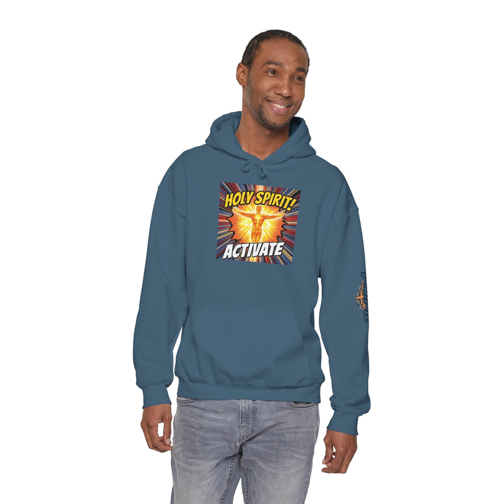 Holy Spirit Activate Hoodie – Superhero Christian Sweatshirt with Vibrant Power-Up Design for Faith-Fueled Boldness Printify