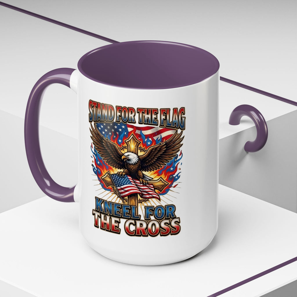 Patriotic Eagle Coffee Mug — "Stand for the Flag, Kneel for the Cross" (11/15oz) Printify
