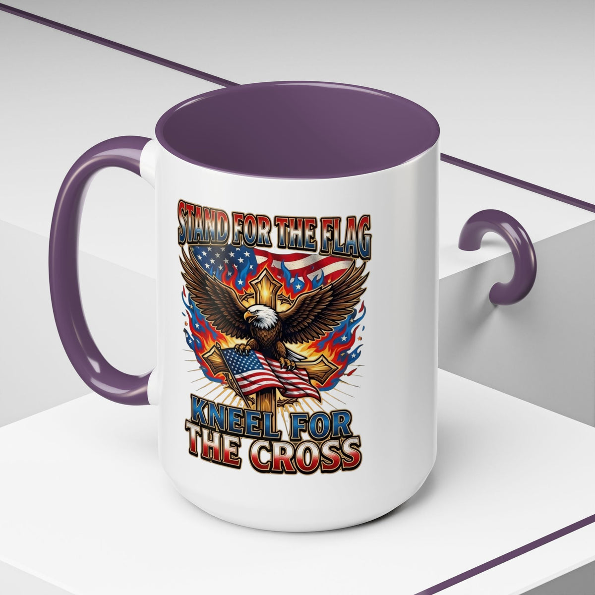 Patriotic Eagle Coffee Mug — "Stand for the Flag, Kneel for the Cross" (11/15oz) Printify