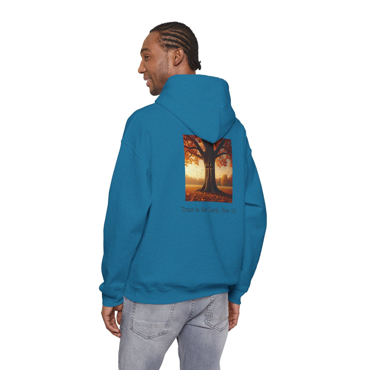 Trust in the Lord Hoodie – Autumn Tree Proverbs 3:5 Christian Hoodie for Cozy Faith Printify