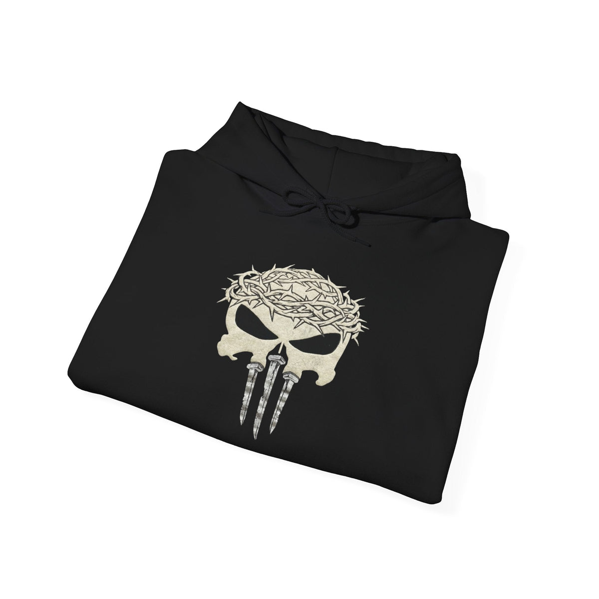 Christian Skull Hoodie - Crown of Thorns & Nails - Warrior Faith Hoodie Printify