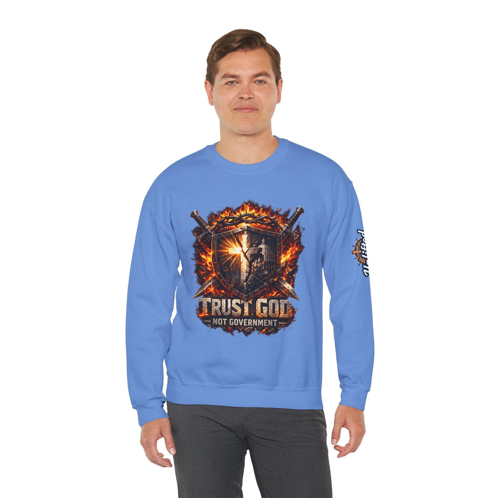 Trust God Not Government Shield Sweatshirt — Patriotic Christian Faith Sweatshirt Printify