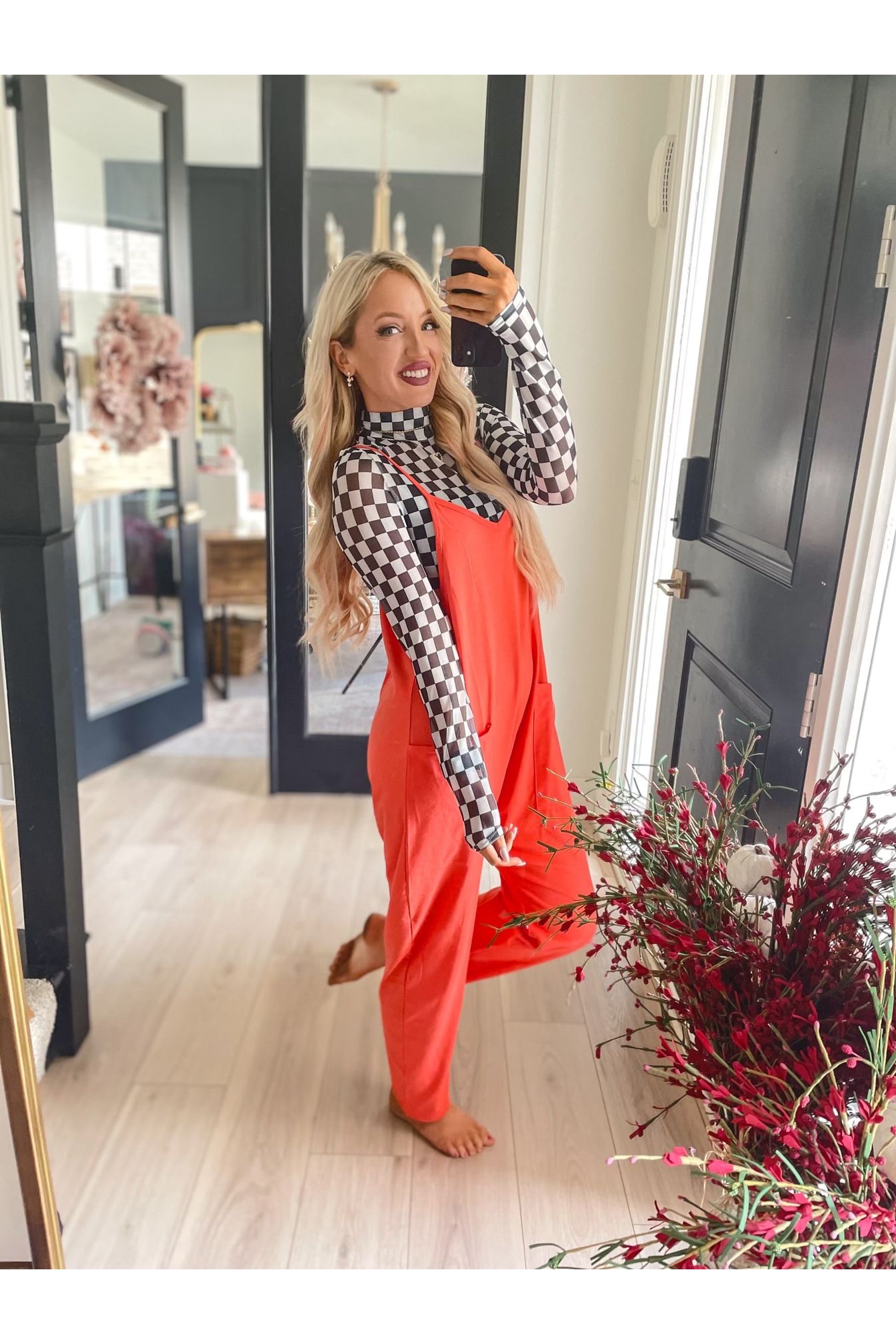 Feisty Coral Orange jumpsuit Pretty Little Patriot